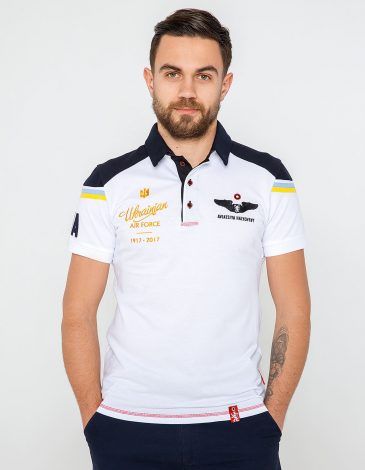 Men's Polo Shirt 100 Years Ua Aviation. Color white. .