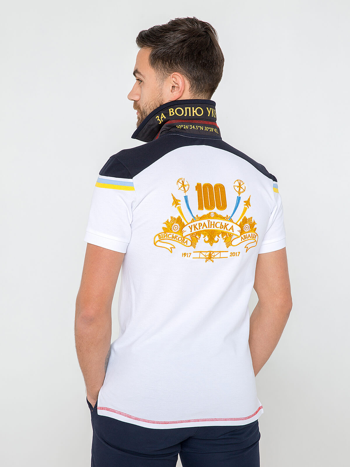 Men's Polo Shirt 100 Years Ua Aviation. Color white. 1.