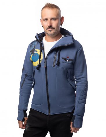 Men's Hoodie Ukrainian Falcons. Color denim. 1.