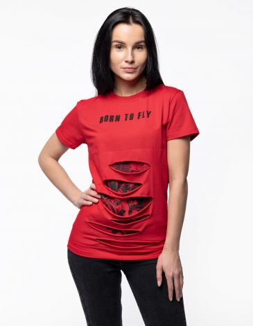 Women's T-Shirt Born To Fly. Color red. .