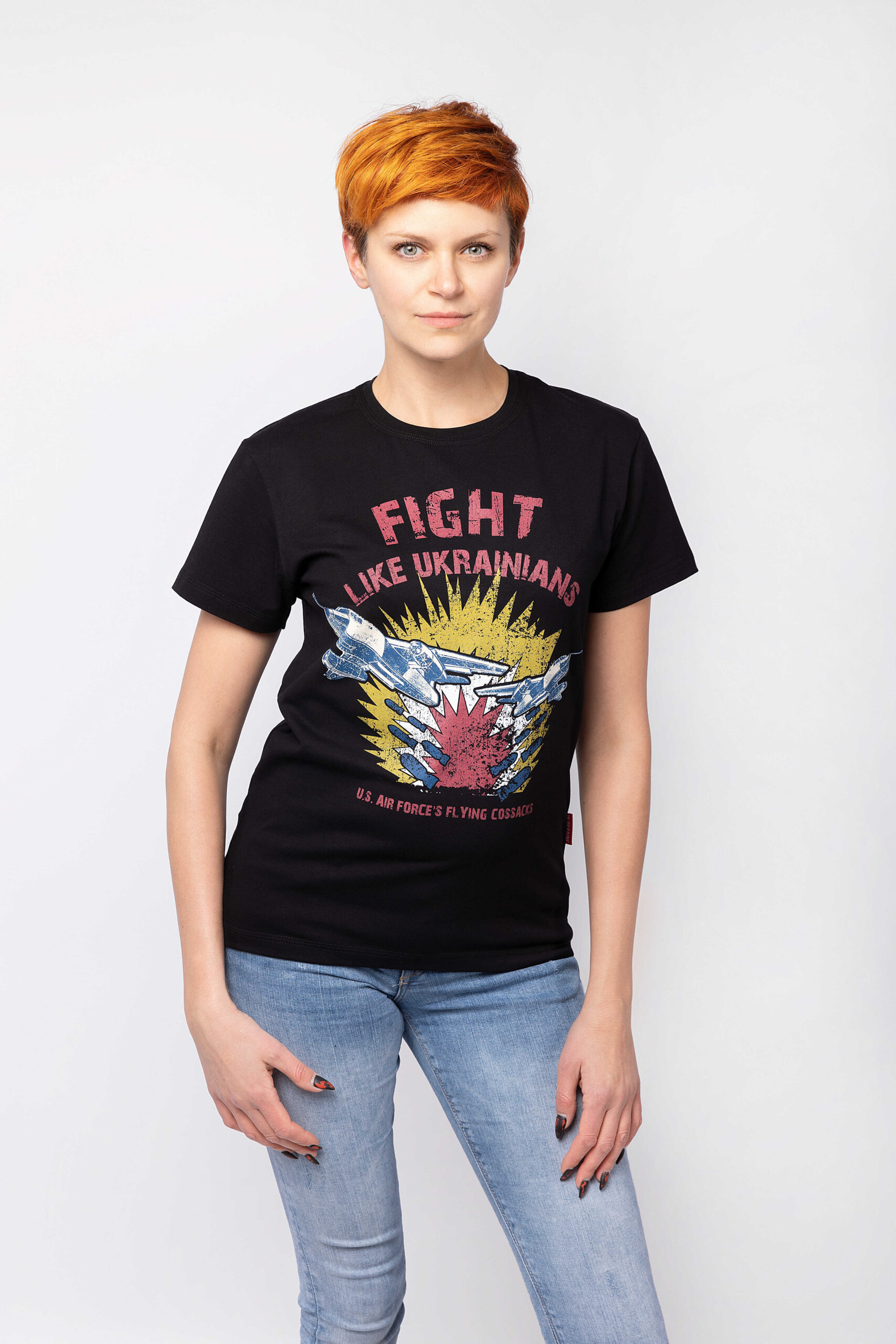 Women's T-Shirt Fight Like Ukrainians. Color black. All income is directed to support 