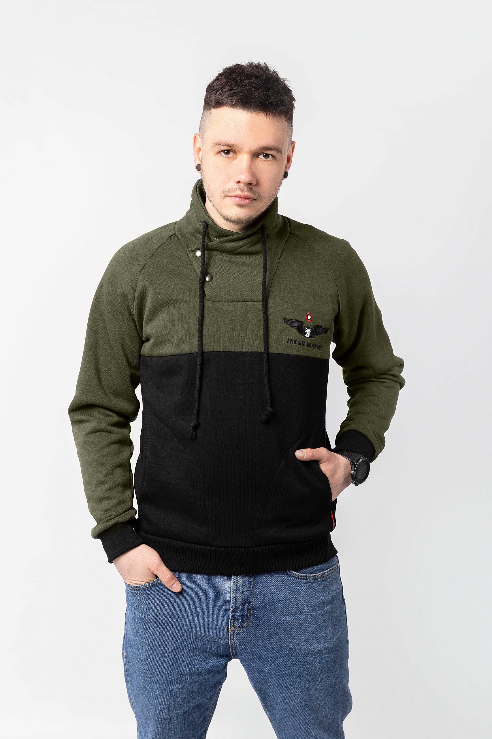 Men contrast panel letter print discount hooded sweatshirt with drawstring pants