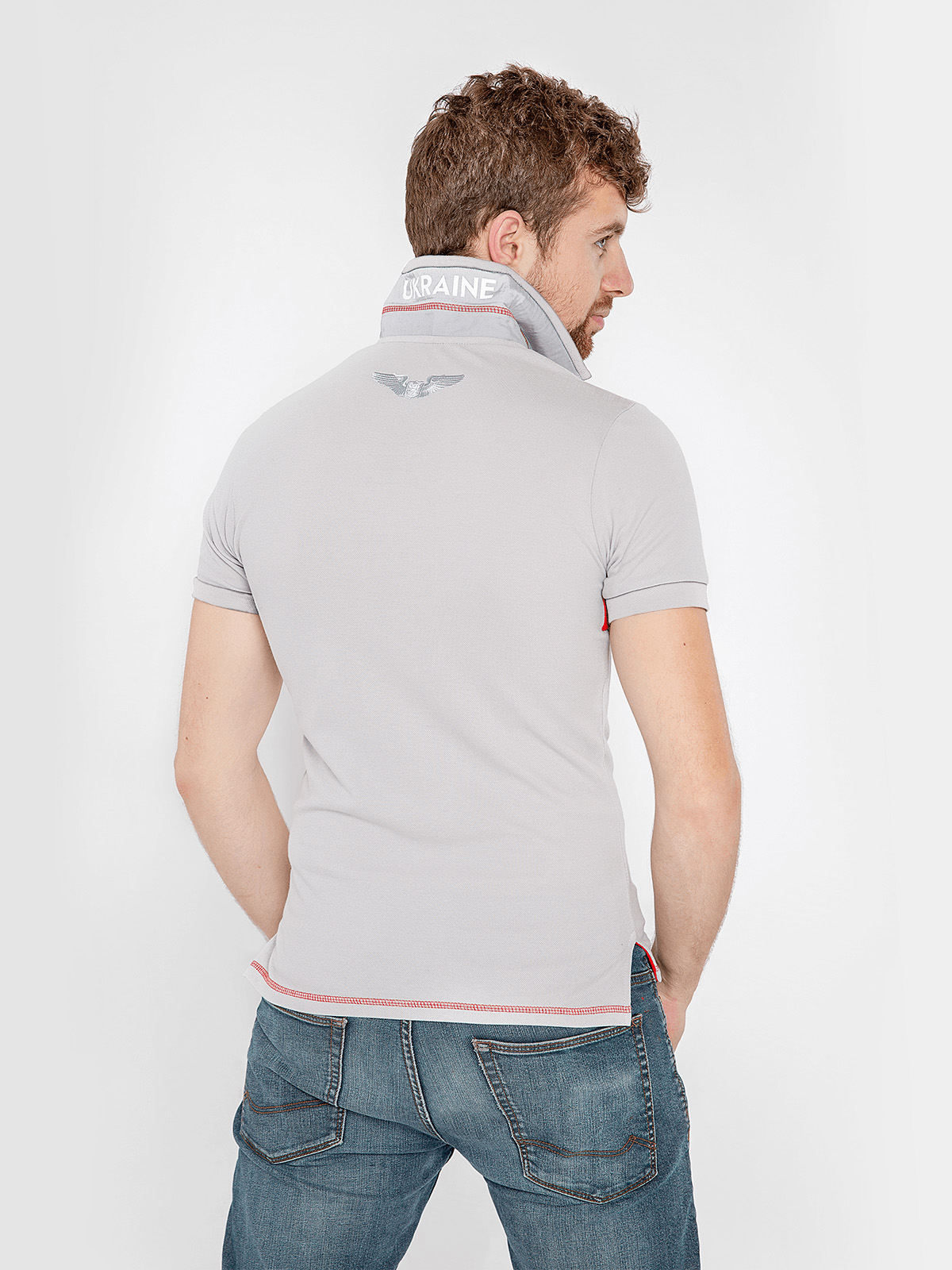 Men's Polo Shirt Wings. Color light-gray. 
Pique fabric: 100% cotton.
