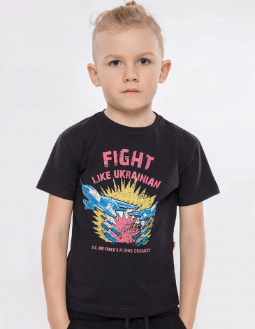 Kids T-Shirt Fight Like Ukrainians. Color black. .