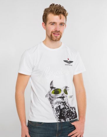 Men's T-Shirt Owl. Color white. .