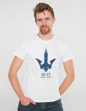 Чоловіча Футболка Su-27. Колір білий. Футболка унісекс (розміри чоловічі).