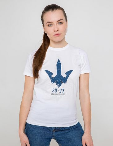 Жіноча Футболка Su-27. Колір білий. Футболка унісекс (розміри чоловічі).
