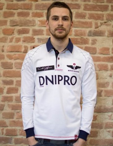 Men's Polo Long Air Race Dnipro. Color white. Material: 75% cotton, 21% polyester, 4% spandex.