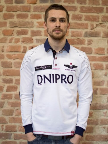 Men's Polo Long Air Race Dnipro. Color white. Material: 75% cotton, 21% polyester, 4% spandex.