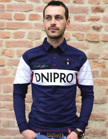 Men's Polo Long Air Race Dnipro. Color dark blue. 
Technique of prints applied: embroidery, silkscreen printing.