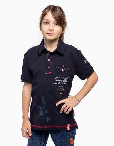 Kids Polo Shirt Lesia Ukrainka. Color dark blue. .