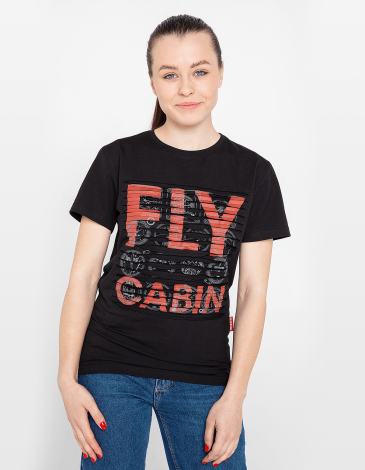 Women's T-Shirt Fly Cabin. Color black. .