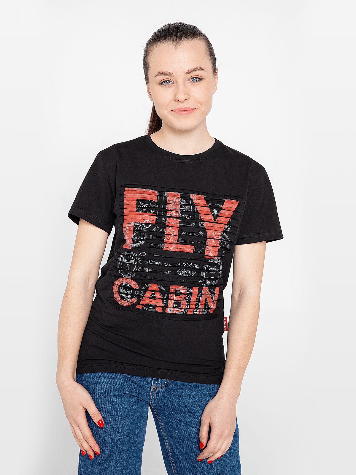 Women's T-Shirt Fly Cabin. Color black. .