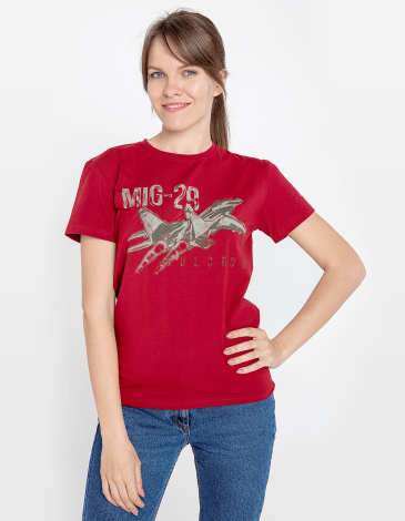 Women's T-Shirt Mig-29. Color claret. .