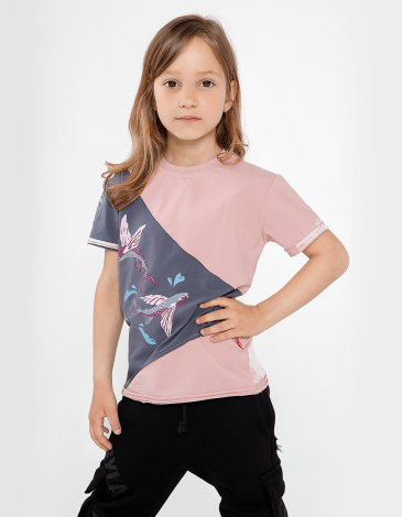 Kids T-Shirt Flying Fishes. Color pale pink. .