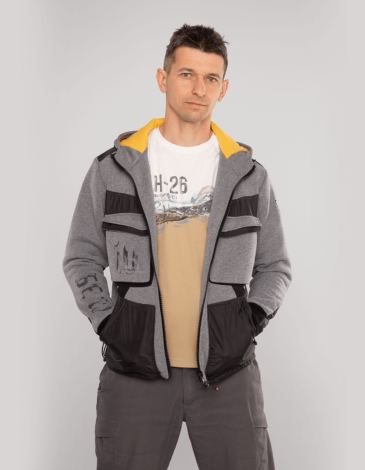 Men's Hoodie 10 Mab. Color gray. Three-cord thread fabric: 77% cotton, 23% polyester.