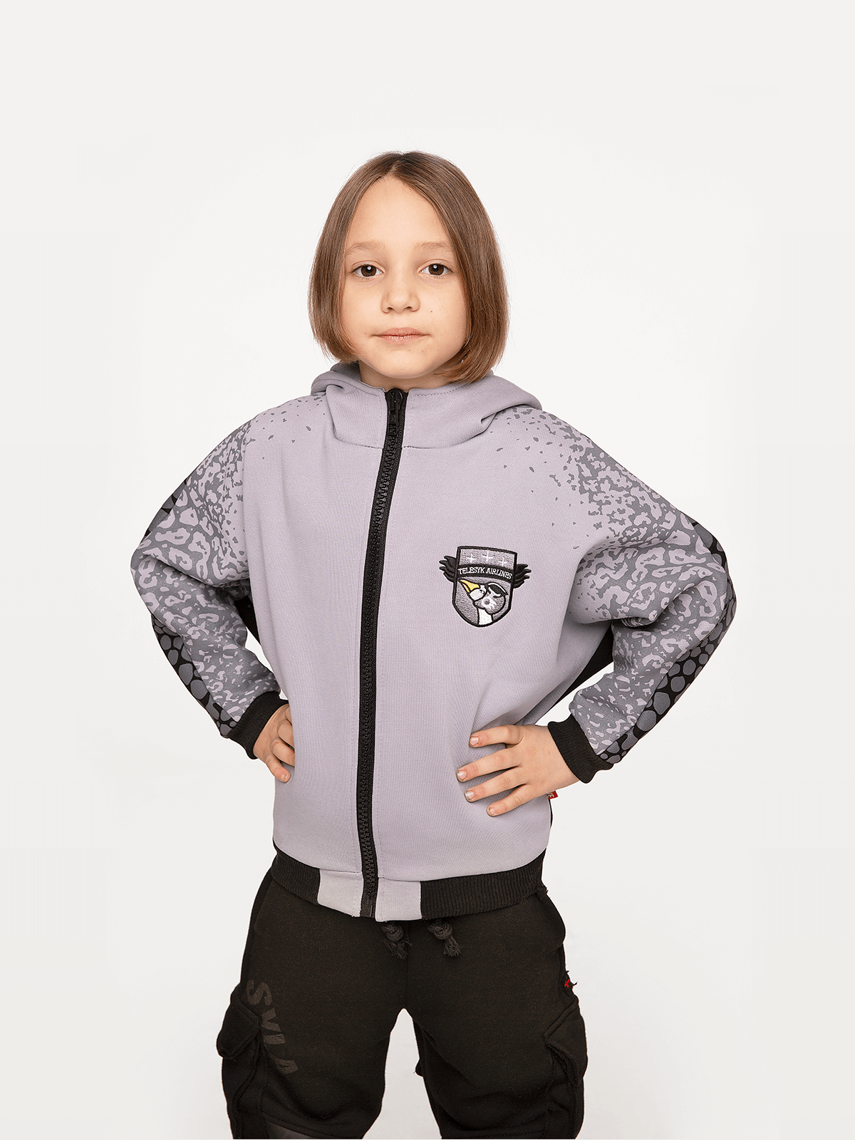 Kids Hoodie Stingray. Color gray.  The color shades on your screen may differ from the original color.