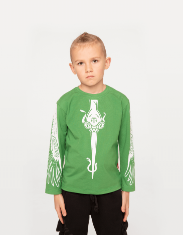 Kids Long Sleeves Stork. Color green. Long sleeve: unisex, well suited for both boys and girls.
