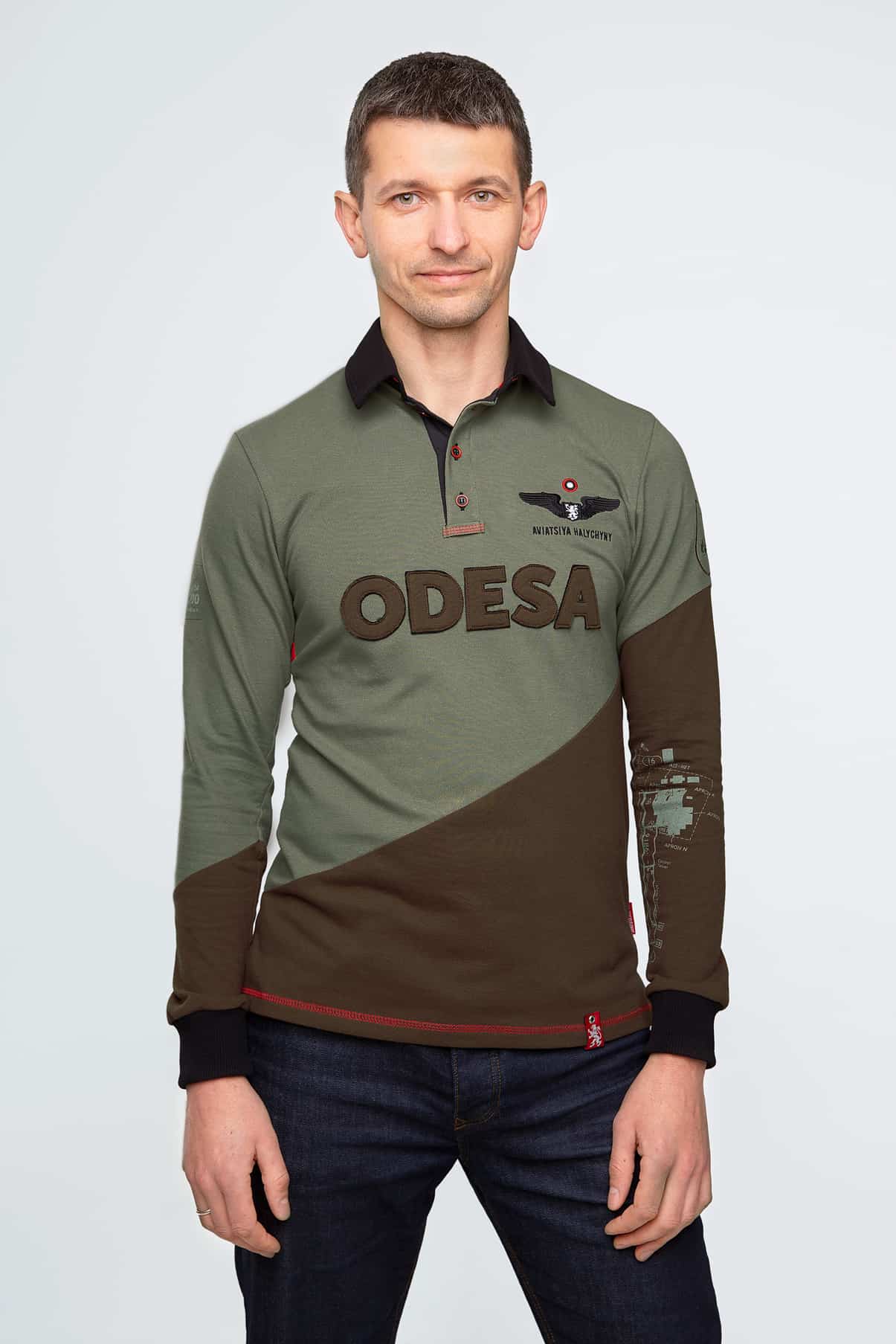Men's Polo Long Odesa. Color green. Pique fabric: 100% cotton.