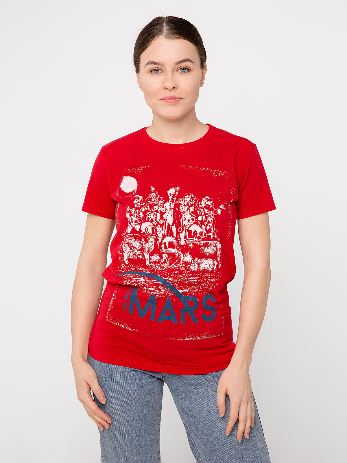 Women's T-Shirt Mars. Color red. Material: 95% cotton, 5% spandex.