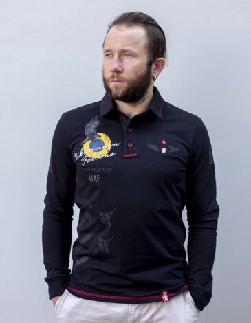 Чоловіче Поло Лонґслів Українські Соколи. Колір чорний. .
