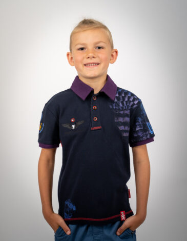 Kids Polo Shirt Balloon. Color dark blue. .