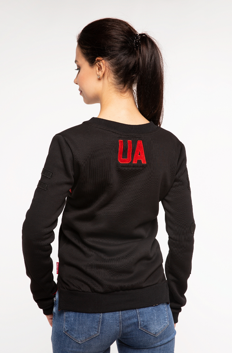Women's Sweatshirt Ua. Color black. 
Technique of prints applied: silkscreen printing.