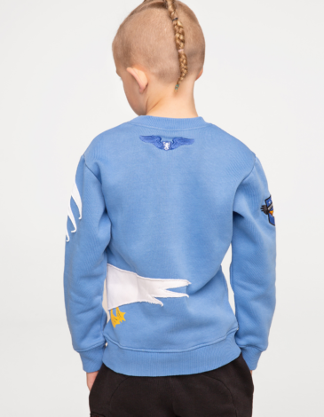 Kids Sweatshirt Pelican. Color sky blue. .