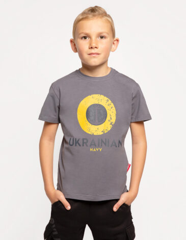 Kids T-Shirt Ukrainian Navy. Color dark gray. .