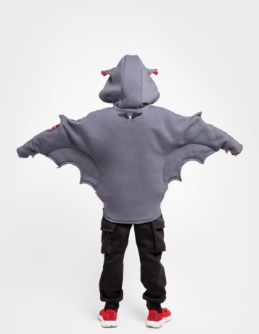 Kids Hoodie Baby Bat. Color graphite. Unisex hoodie, well suited for both boys and girls.