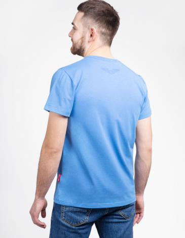 Men's T-Shirt Must-Have. Color sky blue. 
Technique of prints applied:  silkscreen printing.