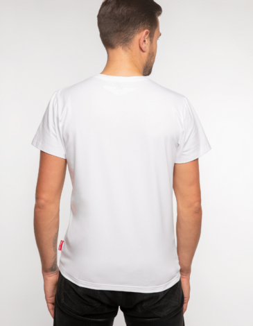Men's T-Shirt Must-Have. Color white.  It looks great on a female figure!
Material: 95% cotton, 5% spandex.