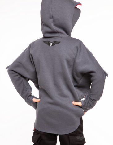 Kids Hoodie Bat. Color graphite. Unisex hoodie, well suited for both boys and girls.