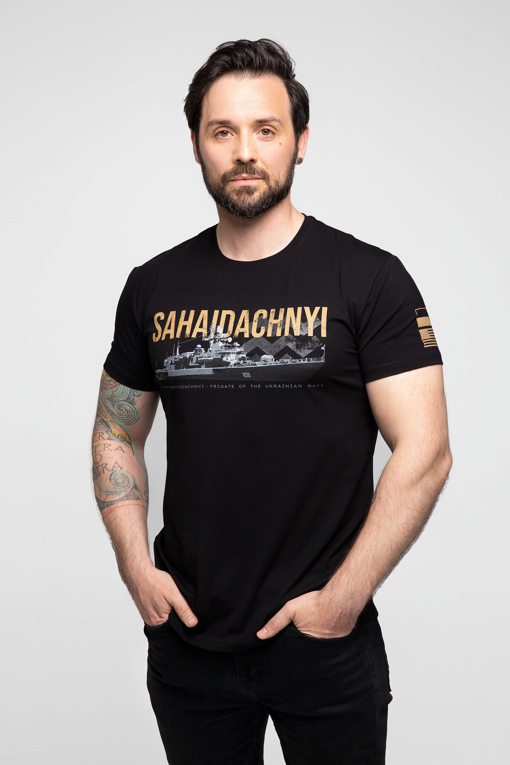 Men's T-Shirt Sahaidachnyi. Color black. Unisex T-shirt (men’s sizes).