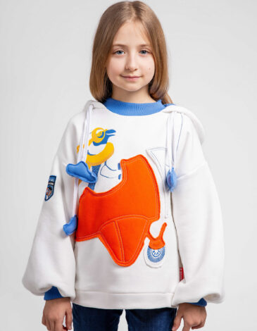 Kids Hoodie Penguin. Color white. .