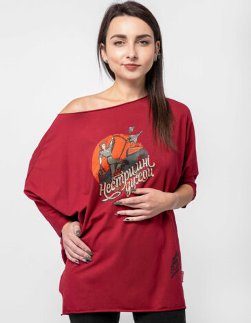 Women's T-Shirt Rebellious Spirit. Color claret. Material: 95% cotton, 5% spandex.