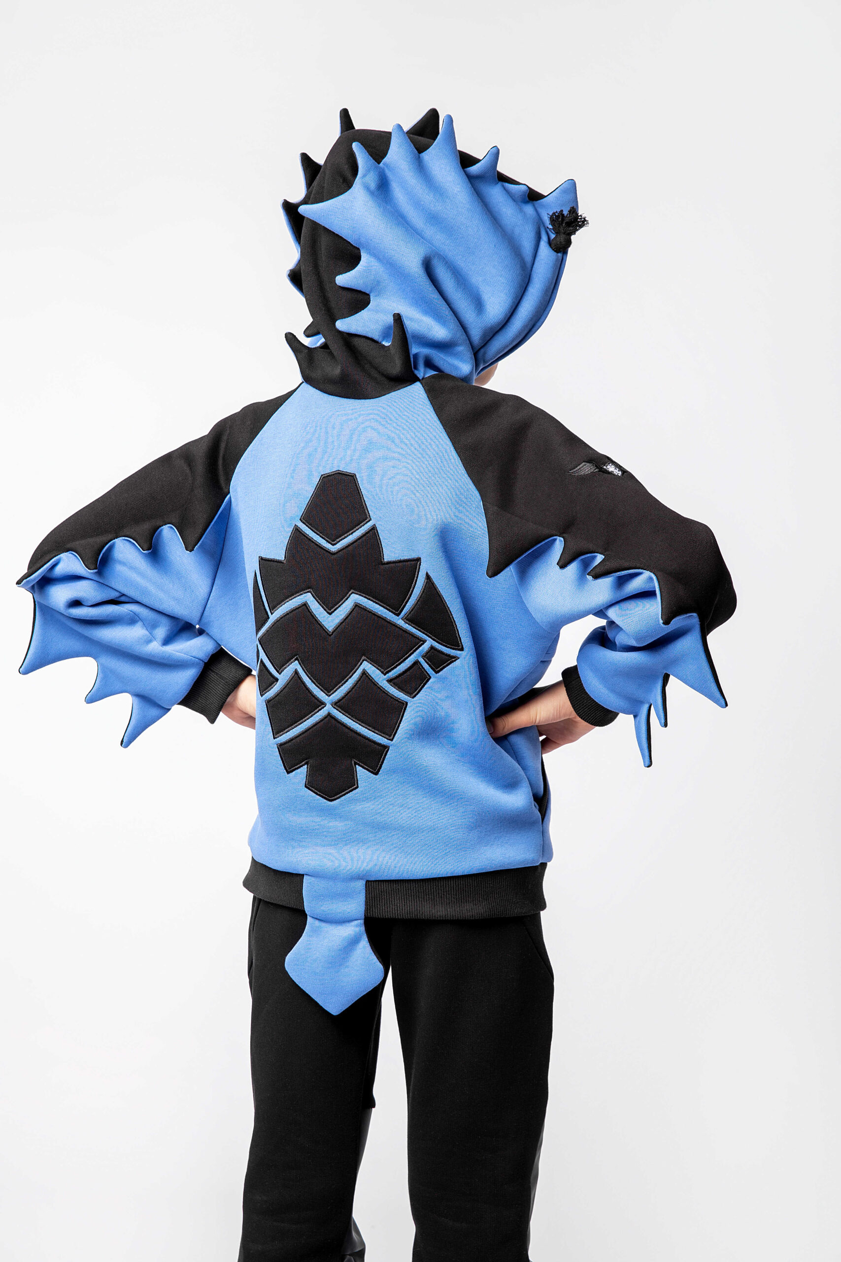 Kids Hoodie Nodosaurus. Color navy blue. 
Material of the hoodie – three-cord thread fabric: 77% cotton, 23% polyester.