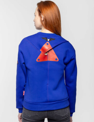 Women's Sweatshirt Triskelion. Color blue electrician. 
Size worn by the model: XS.