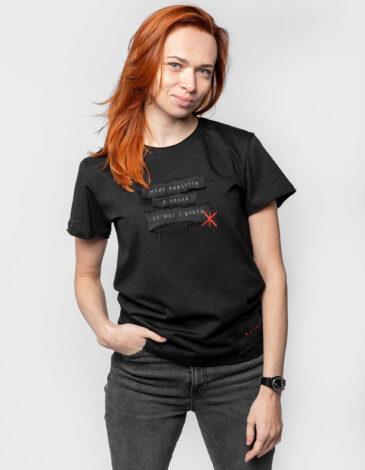 Women's T-Shirt Exiled From Hell. Color black. .