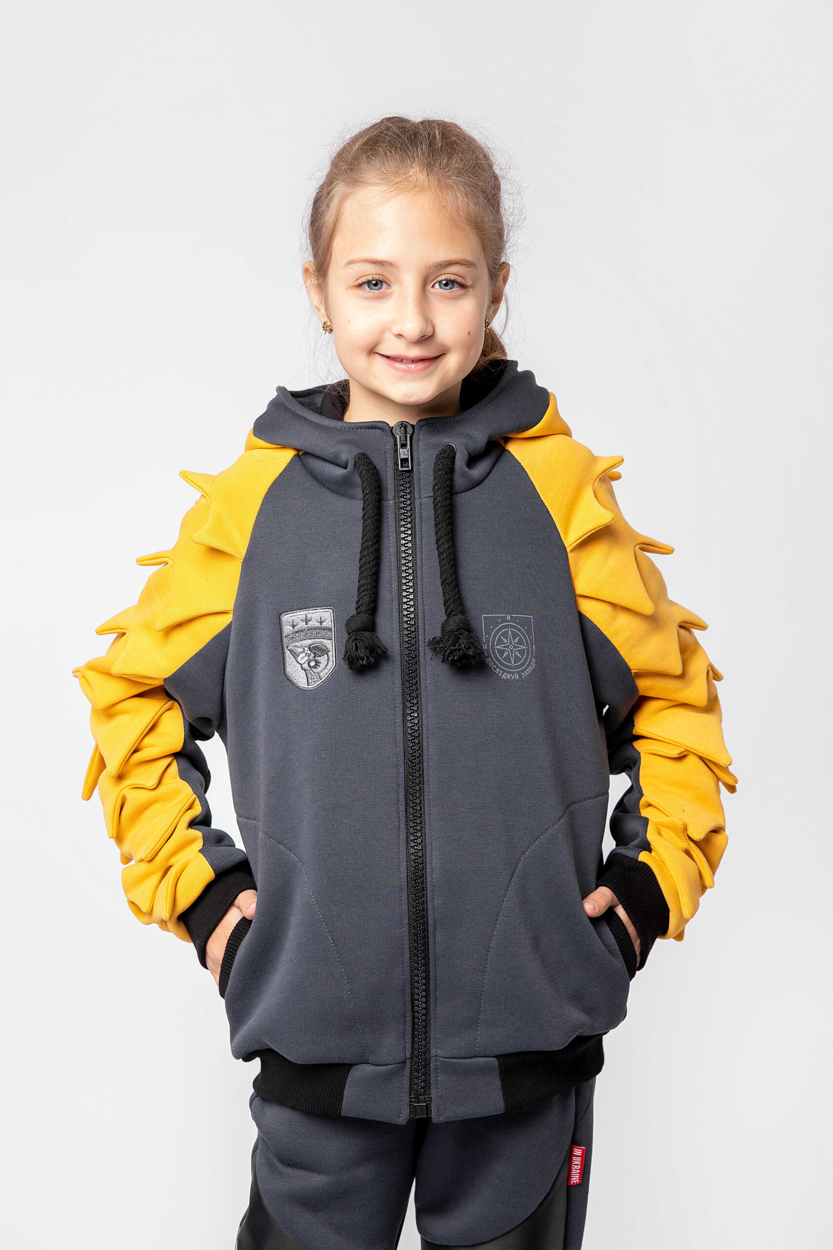 Kid`s Hoodie Pangolin. Color yellow. Hoodie: unisex, well suited for both boys and girls.