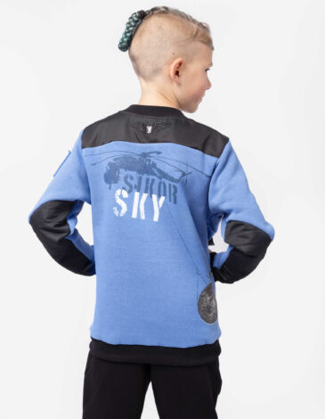 Дитячий Світшот Skycrane. Колір блакитний. Основна тканина — тринитка: 77% бавовна,  23% поліефір.