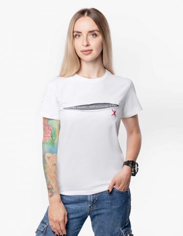 Women's T-Shirt The Worst Is Behind. Color white. .