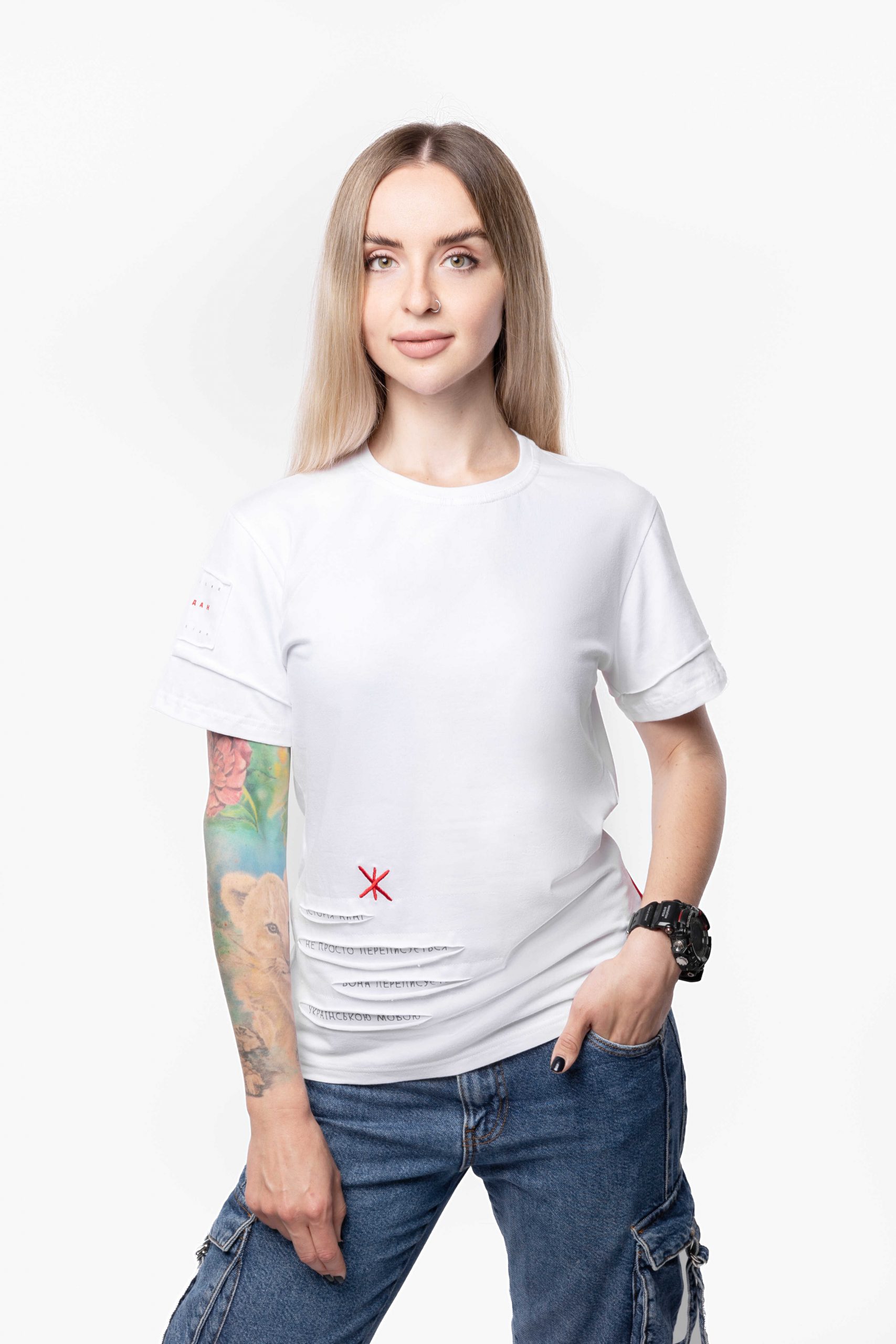 Women's T-Shirt Ukrainian. Color white. .