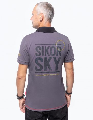 Men's Polo Shirt Sikorsky S-58. Color dark gray. 
Technique of prints applied: embroidery, silkscreen printing.