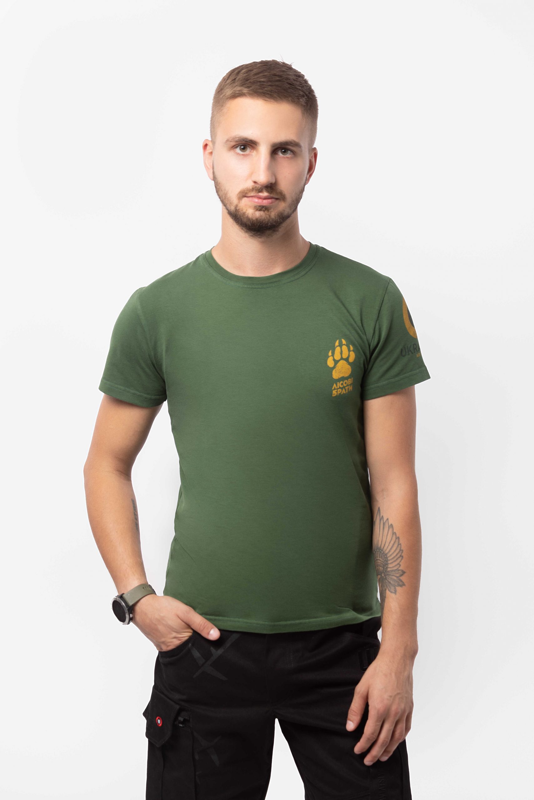 Men's T-Shirt Forest Brothers. Color dark green. 1.