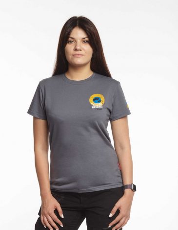 Women's T-Shirt Mission Mariupol. Color gray. .