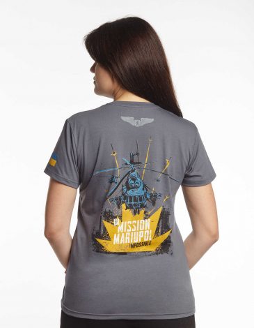 Women's T-Shirt Mission Mariupol. Color gray. .