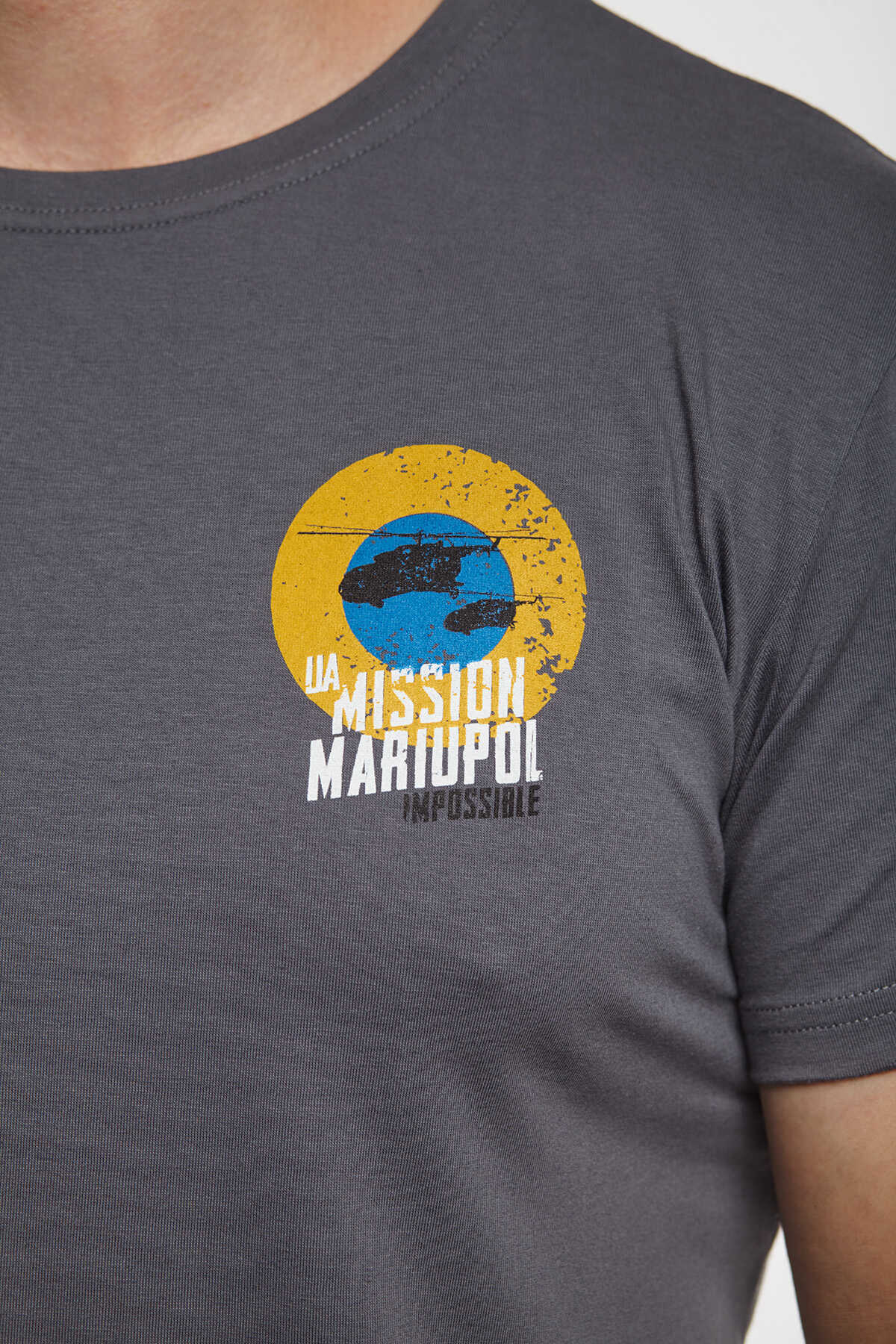 Men's T-Shirt Mission Mariupol. Color gray. 
Material: 95% cotton, 5% spandex.
