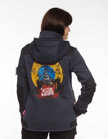 Women's Hoodie Mission Mariupol. Color graphite. .