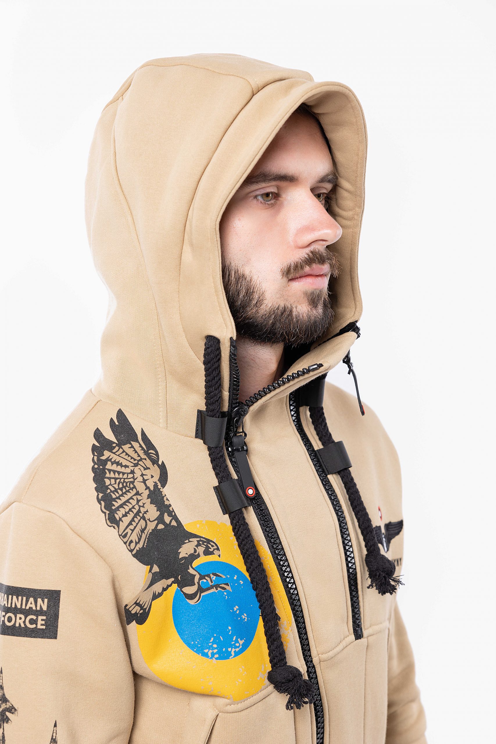Men's Hoodie Ukrainian Falcons. Color sand.  The color shades on your screen may differ from the original color.